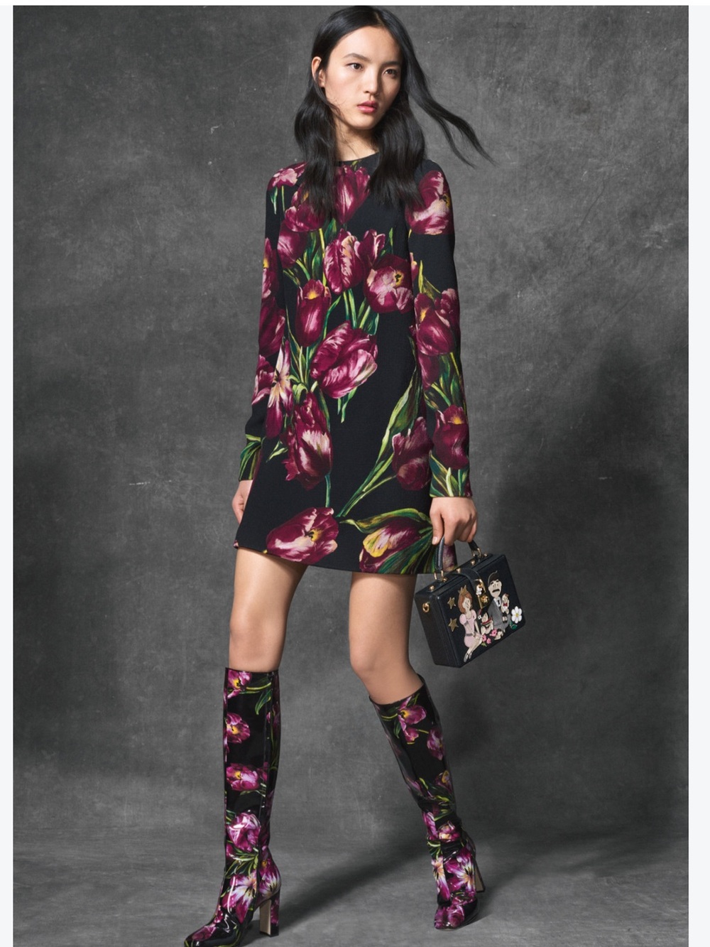 Dolce & Gabbana Tulip Floral Wool Silk Lined Mini Dress Size 36